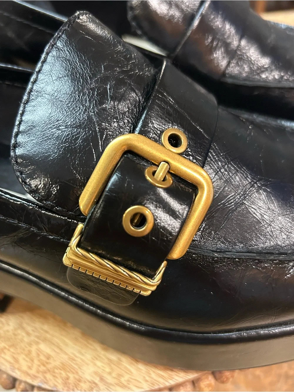 Anthropologie /Dolce Vita Yonder Black Platform Loafer with Gold Buckle